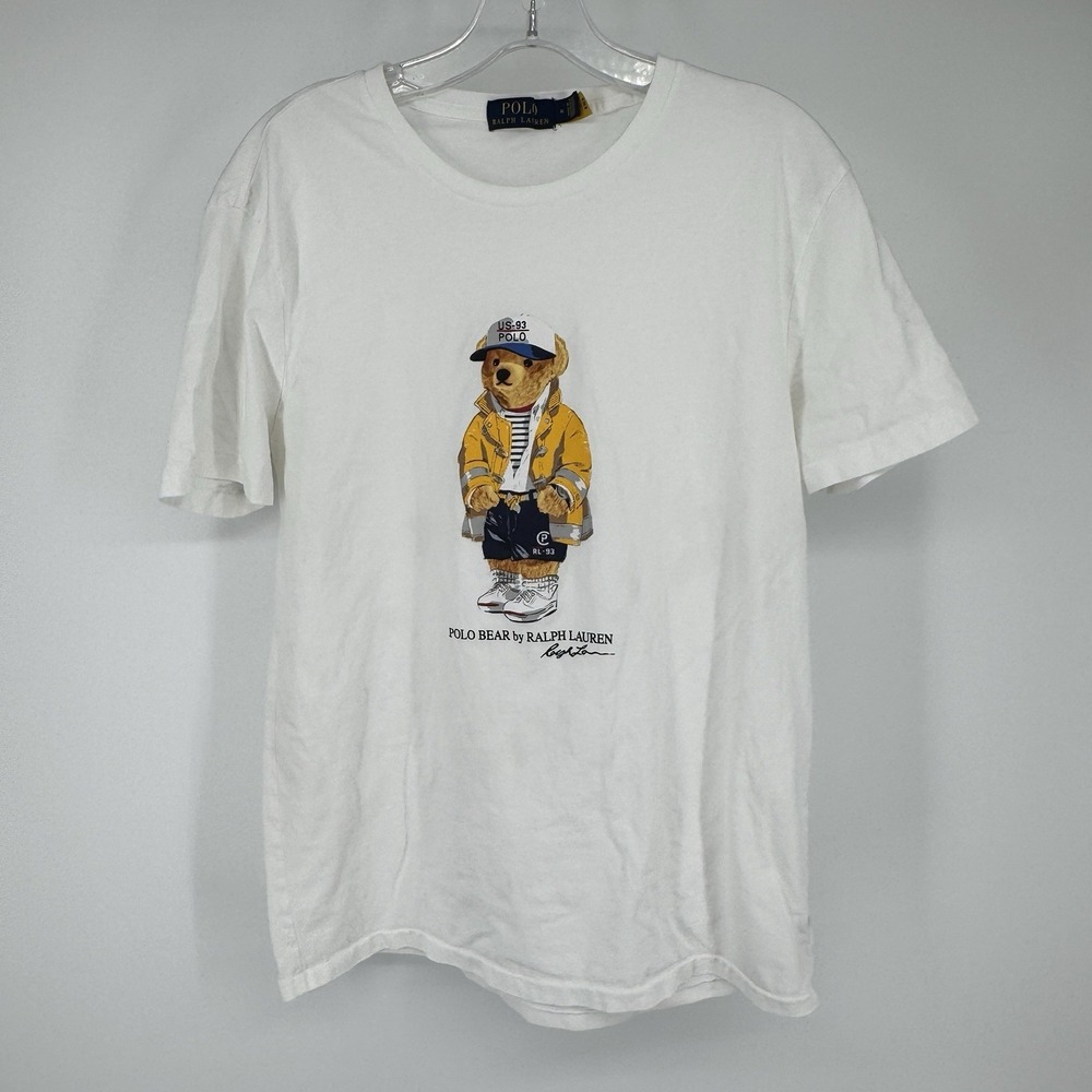 Ralph Lauren Polo Bear T-Shirt US-93 Fireman Bear Graphic White Tee Men's Medium - Picture 3 of 9